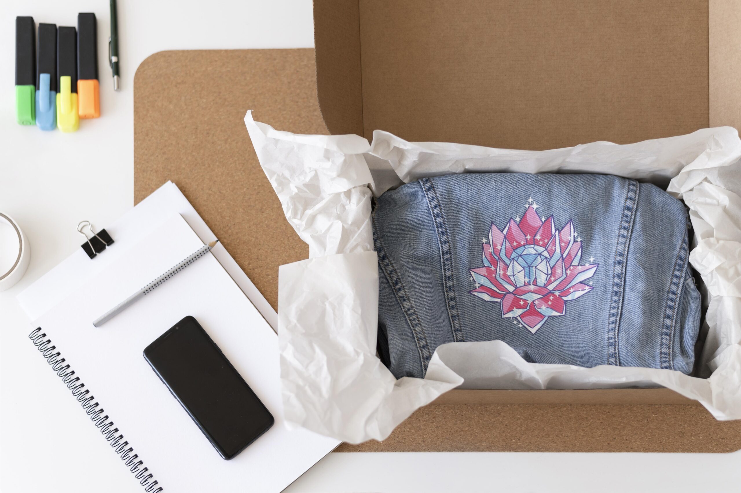 Chaqueta vaquera con estampado floral en caja